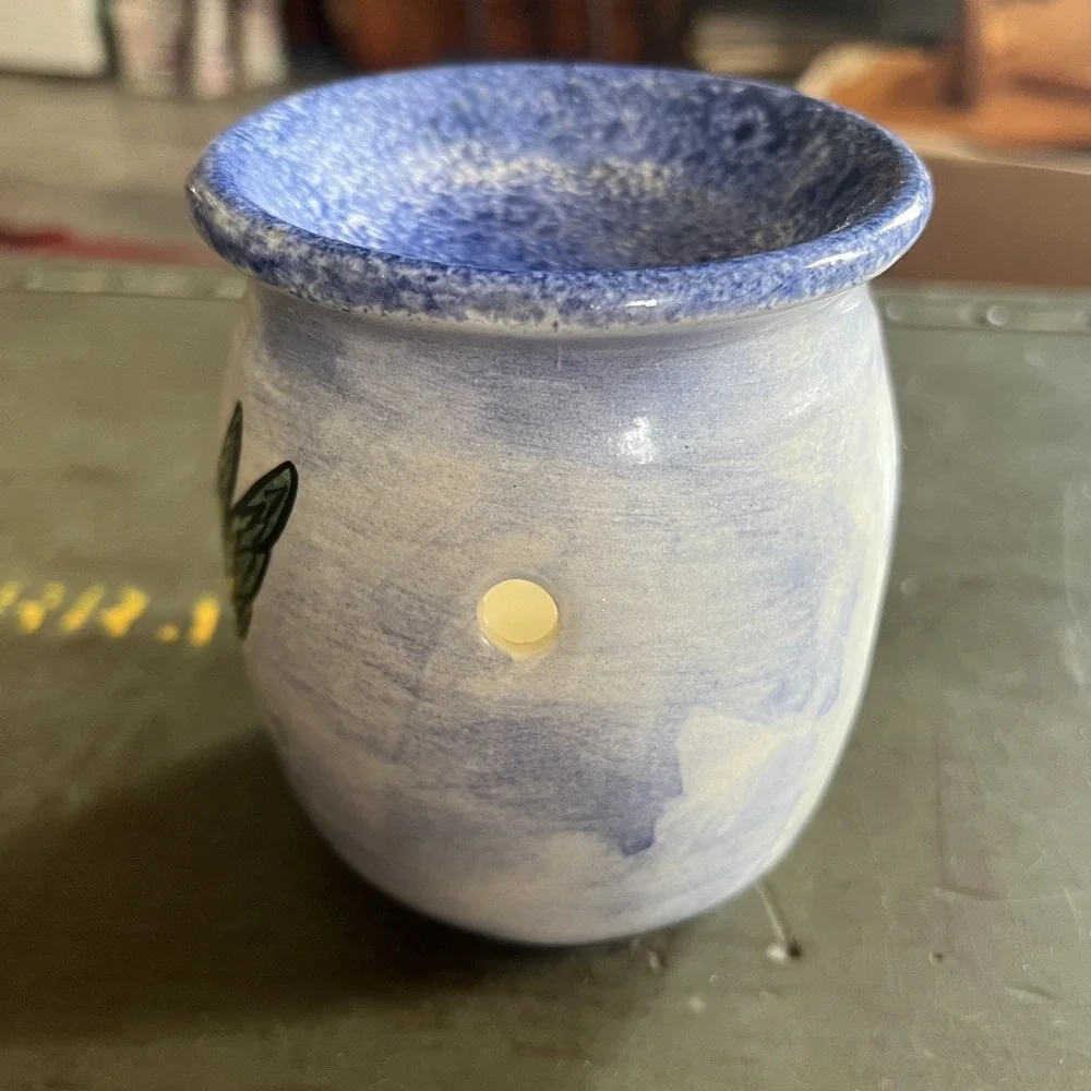 Nola Watkins Collection Hand Painted Pottery Hummingbird Candle Holder~ SIGNED